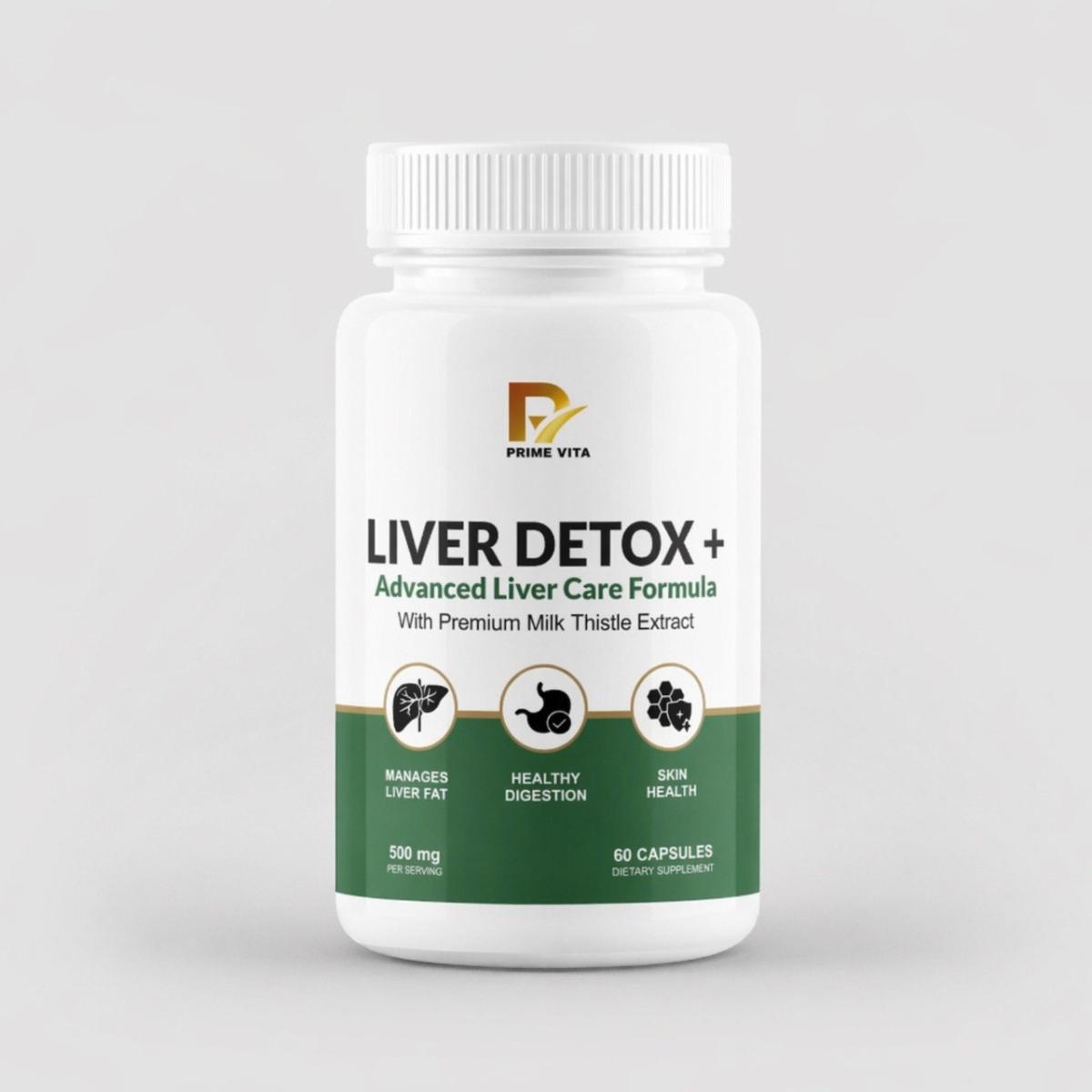 Liver Detox+ Capsules | Advanced Liver Care Formula | 500mg Milk Thistle Extract 25:1 | Manages Liver Fat | Healthy Digestion | Skin Health | 60 Capsules