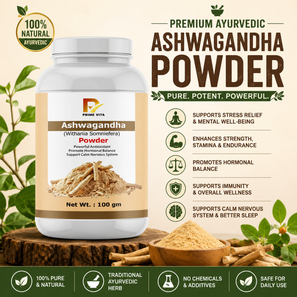 PREMIUM AYURVEDIC ASHWAGANDHA POWDER 