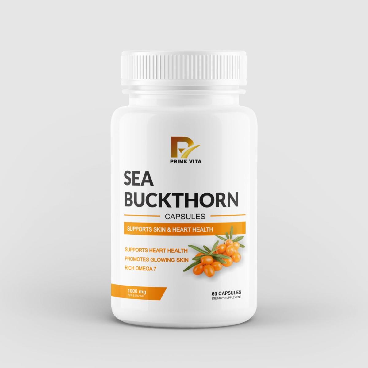 Sea Buckthorn Capsules | 1000mg Sea Buckthorn Extract | Omega 7 | Skin Glow & Heart Health | Natural Antioxidant Supplement | 60 Capsules