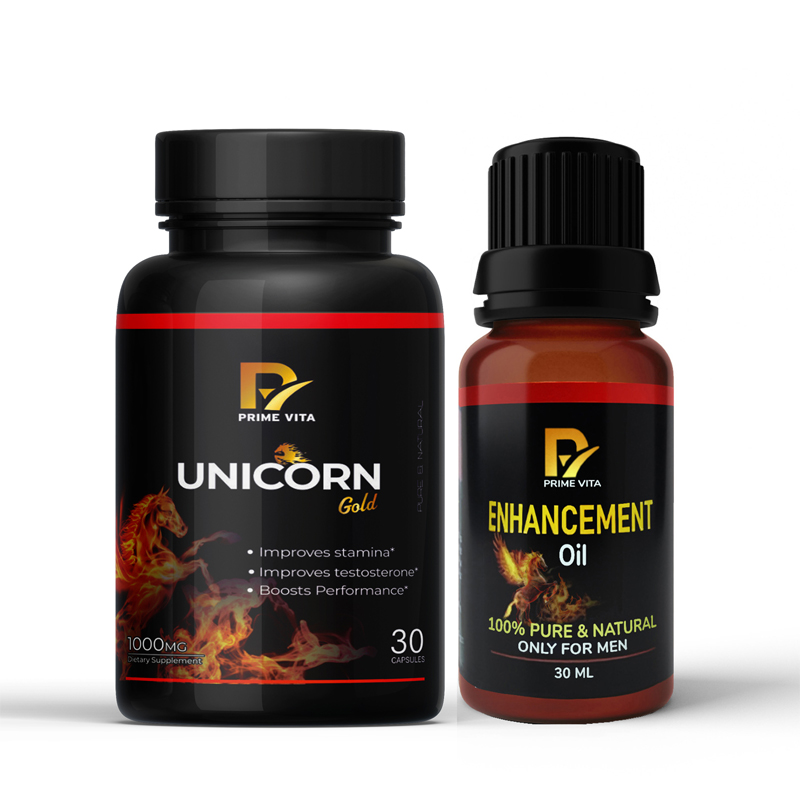 PRIMEVITA UNICORN GOLD Combo for Men | 30 Capsules (1000mg) + Herbal Massage Oil 30ml | Complete Men’s Vitality & Stamina Booster