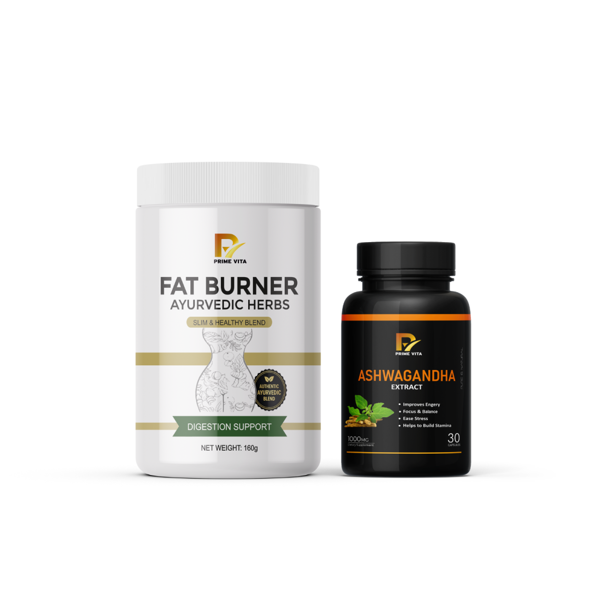 PRIMEVITA Fat Burner + Ashwagandha Combo | Weight Management | Energy & Stamina | Stress Relief | Wellness Support