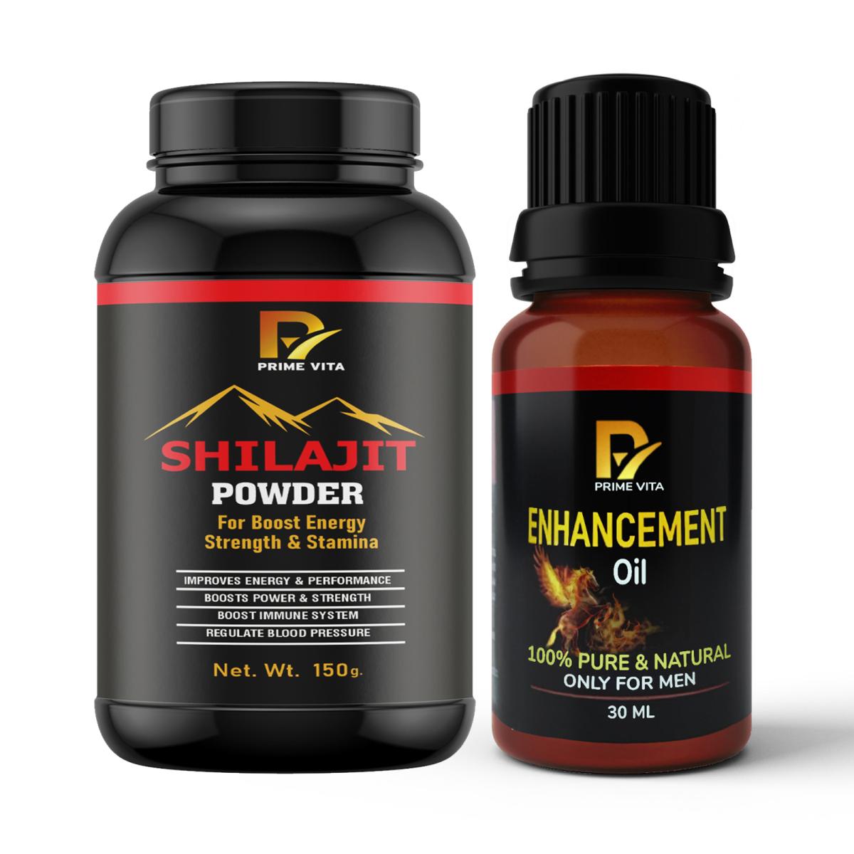 PRIMEVITA Shilajit Powder (150g) + Herbal Massage Oil 30ml | Complete Male Wellness & Vitality Booster