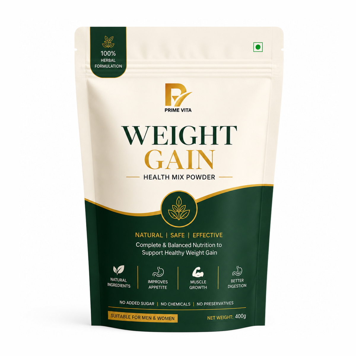 PRIMEVITA WEIGHT GAIN POWDER (400G) |Traditional Ayurvedic Blend for Weight Gain, Energy & Stamina | Ayurvedic Formula with Musli, Satavari & Ashwagandha | No Added Chemicals | Easy to Digest